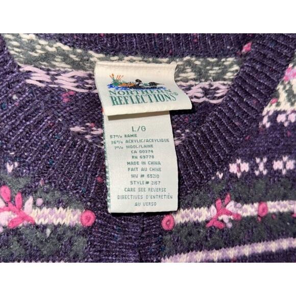 VTG Northern Reflections Women's Sweater Cardigan Floral Wool Blend Sz L Purple - Picture 7 of 7